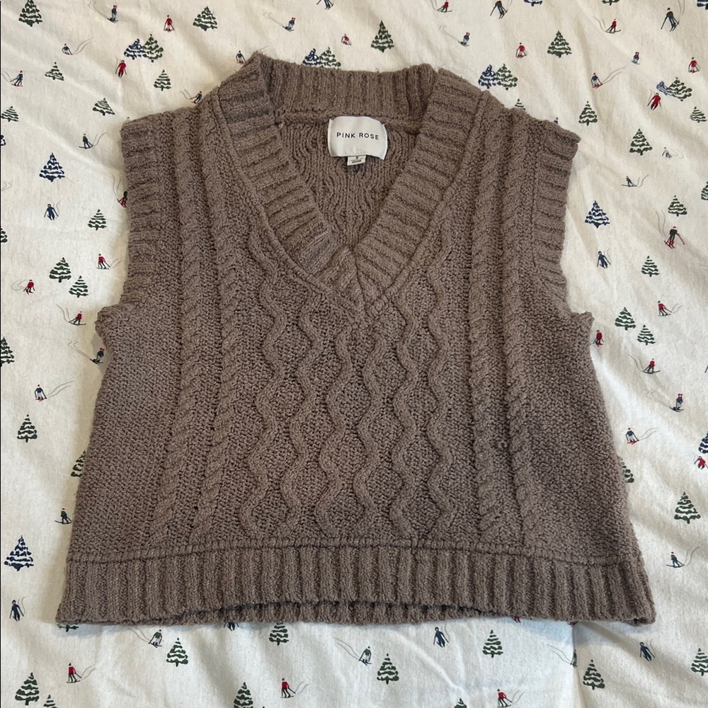 Pink Rose Women's Tan V-Neck Sweater Vest